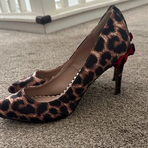 Betsey Johnson Leopard Print Heels with Red Bow